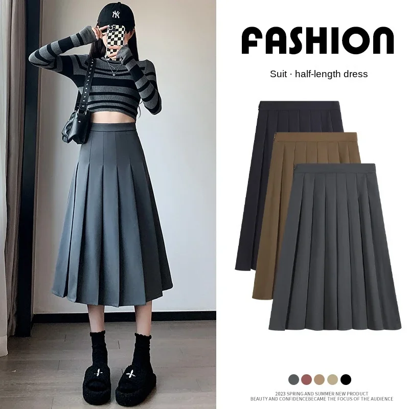 Top Trends: Elegant Vintage Pleated Skirts For Women Autumn Winter New Solid Korean Skirt High Waist A-line Faldas Dress Female Y2K Clothing Shoppable Styles