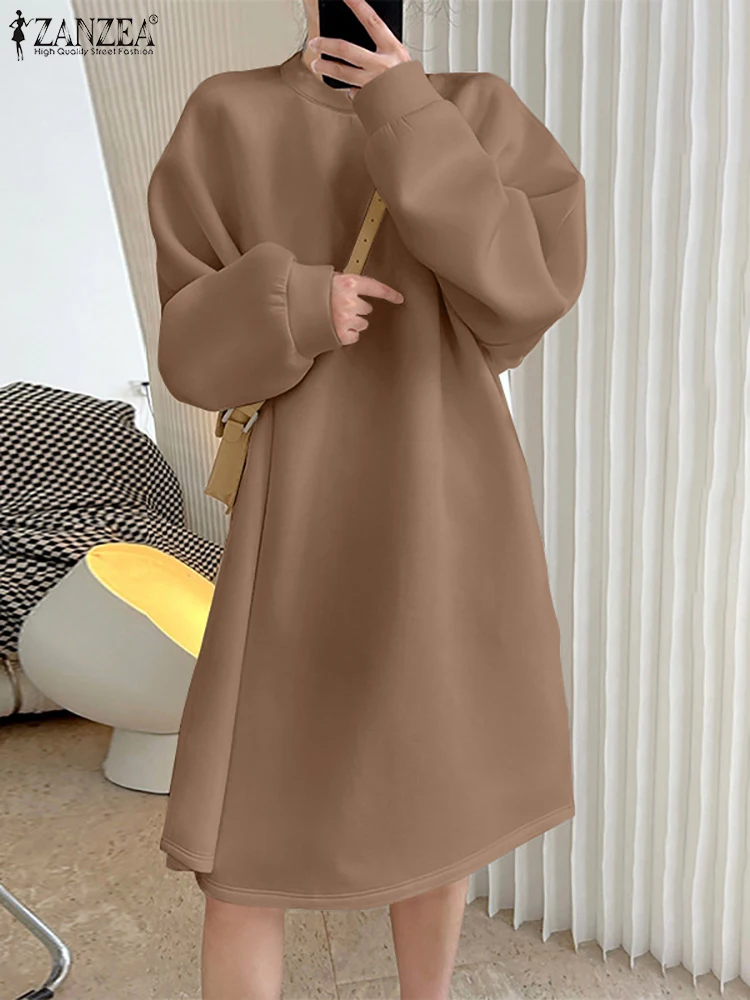 Top Trends: ZANZEA Women Crew Neck Knee-length Dress Korean Fashion Sweatshirt Dress Long Puff Sleeve Vestidos Casual BF Style Pullover Robe Shoppable Styles - Image 2