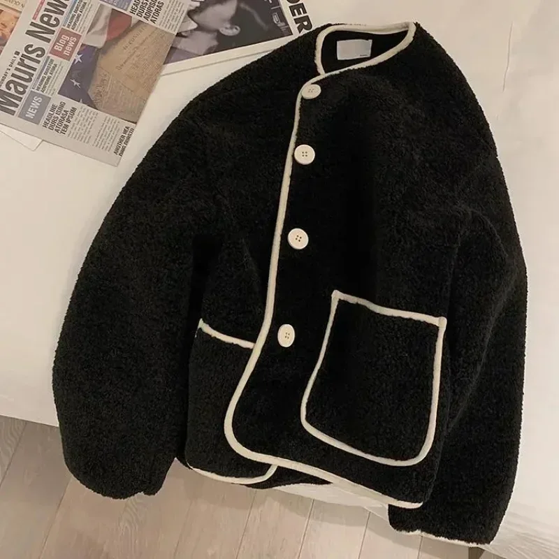 Top Trends: Coat Women Wool Woolen Long Sleeve Overcoat Turn Down Collar Ladies Jacket Khaki 2023 Autumn Winter Short Woolen Top Korean Shoppable Styles - Image 3