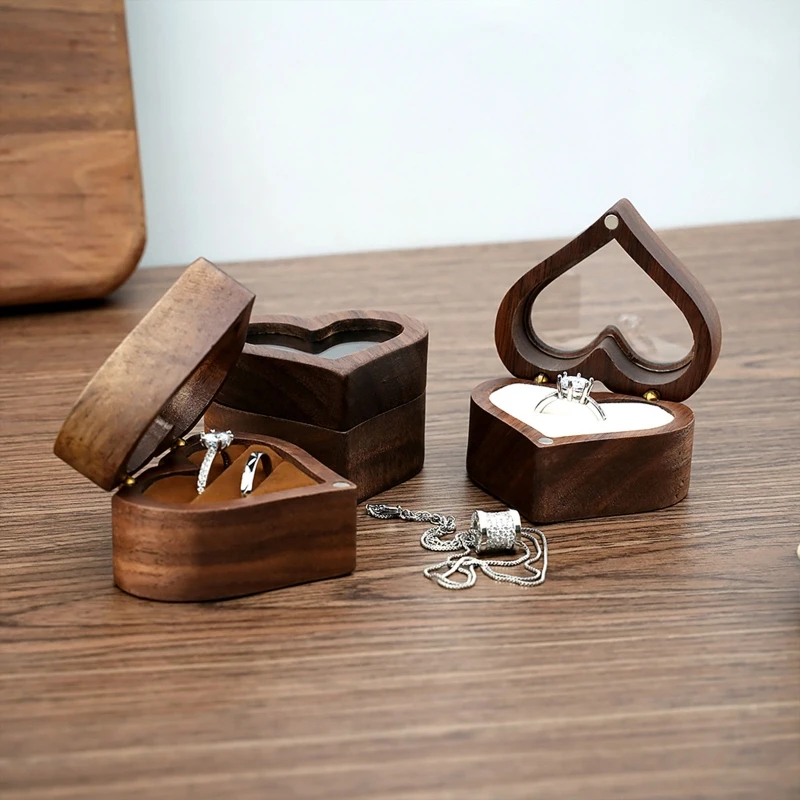 Top Trends: Wedding Love Ring Box Walnut Pair Ring Storage Packaging Gift Box Heart-shaped Wooden Box Ear Stud Earrings Jewelry Box Shoppable Styles