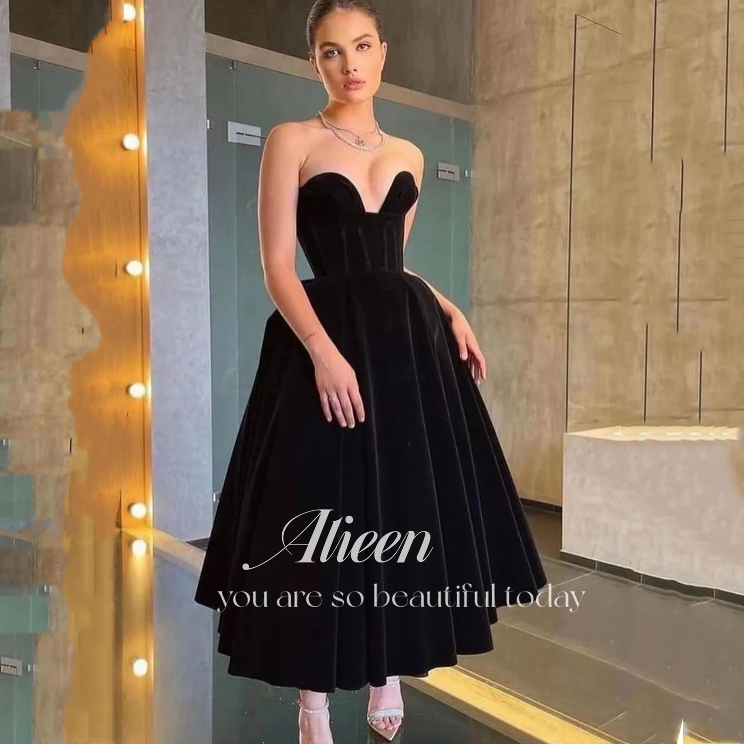 Top Trends: Aileen Black Woman&#039;s Evening Dress Party Evening Elegant Luxury Celebrity Sweetheart Cocktail Of Dresses For Prom Velvet Formal Shoppable Styles