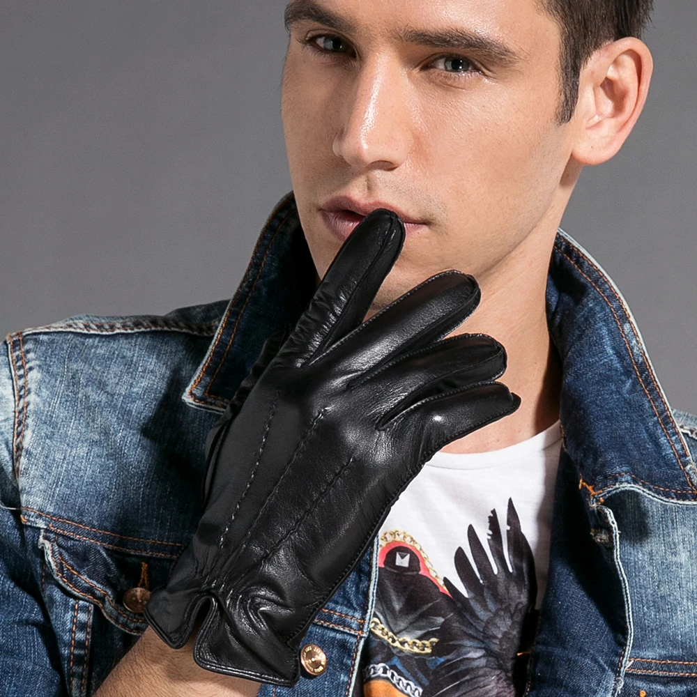 Top Trends: Gours Winter Real Leather Gloves For Men Fashion Brand Black High Quality Genuine Goatskin Gloves Classic Mittens Warm GSM019 Shoppable Styles - Image 2