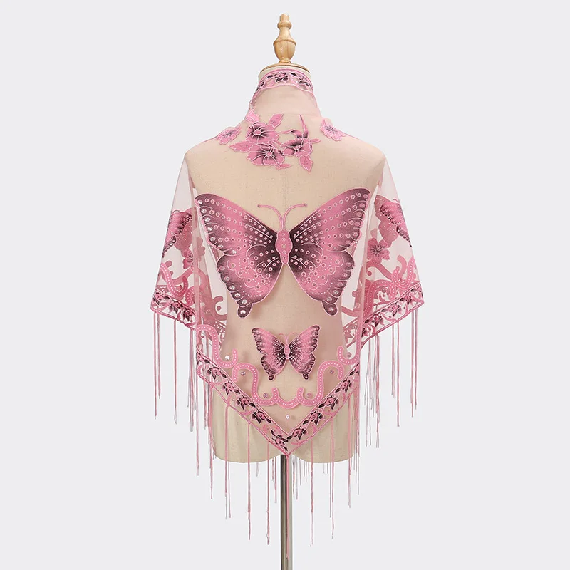 Top Trends: Fashion Lace Hollow Solid Color Triangle Scarf For Women Butterfly Embroidery Tassel Breathable Transparent Shawl Decoration Shoppable Styles - Image 5