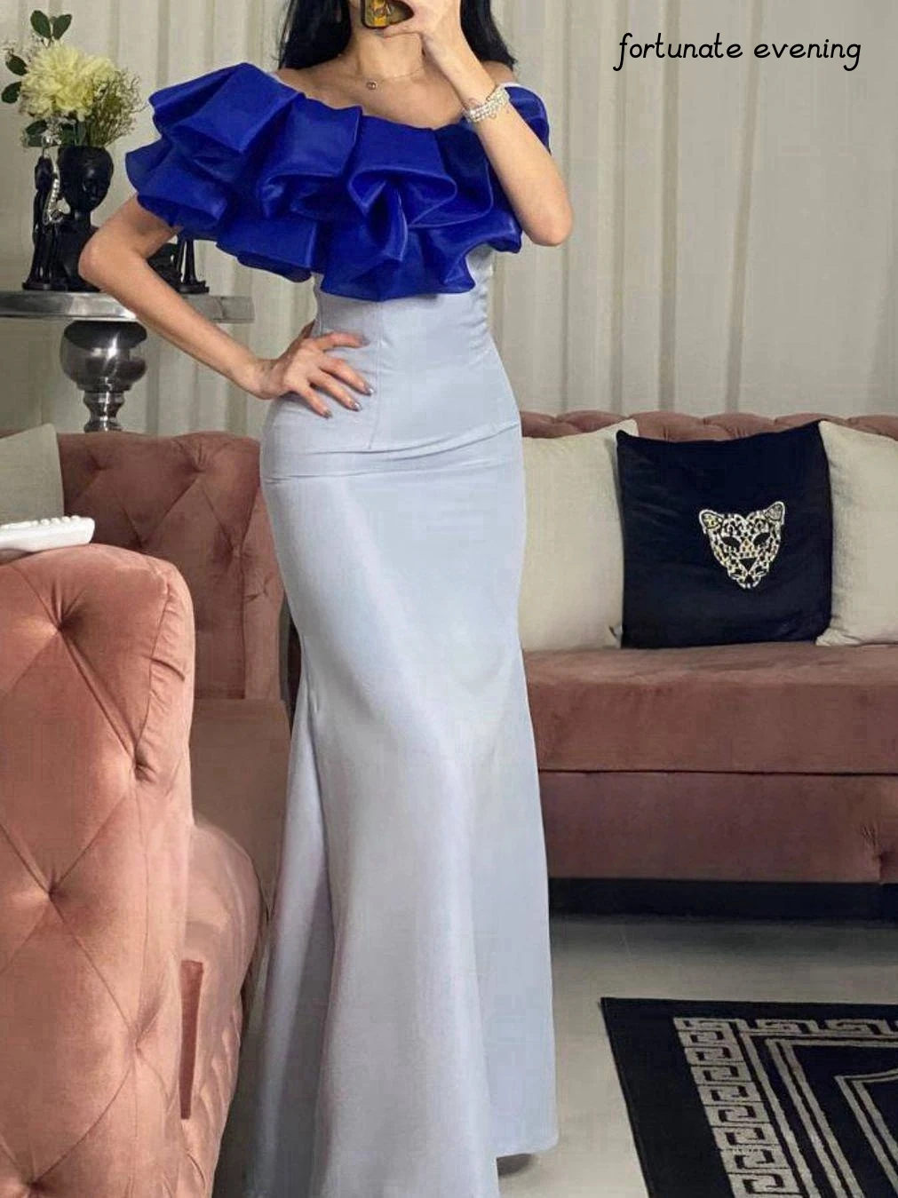 Top Trends: Fortunate Evening Elegant Vintage Mermaid Ruffle Blue One Shoulder Customized Formal Occasion Prom Dress Evening Party Gowns Shoppable Styles