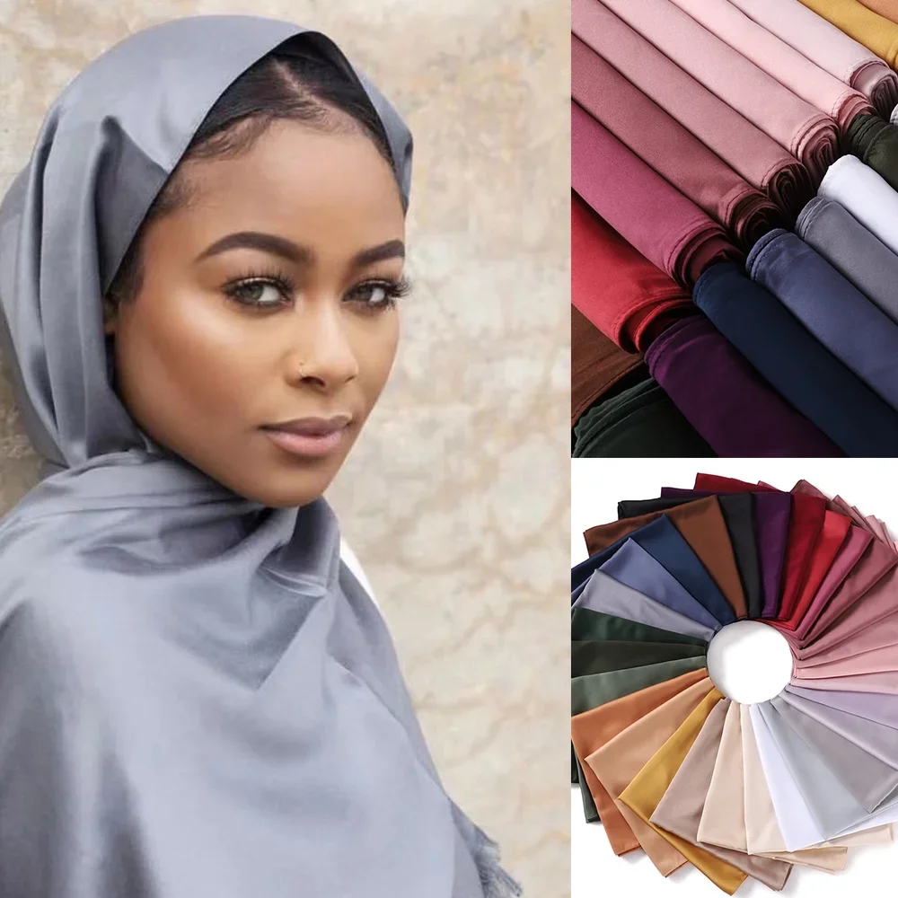 Top Trends: 180X70CM Silk Satin Hijab Scarf Women Luxury Medine Silk Veil Muslim Women Hijab Silk Shawl Women's Scarves HIjabs Shoppable Styles