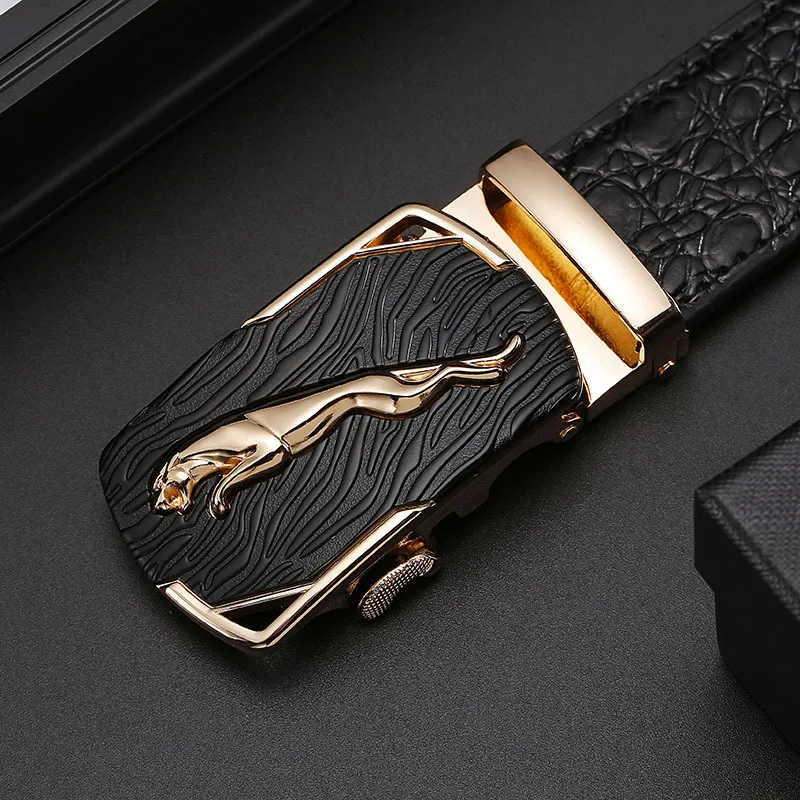 Top Trends: Crocodile Pattern Automatic Buckle Leather Leopard Head Fashionable Business Men'S Belt 3.5cm Bone Pattern Pants Belt A3042 Shoppable Styles