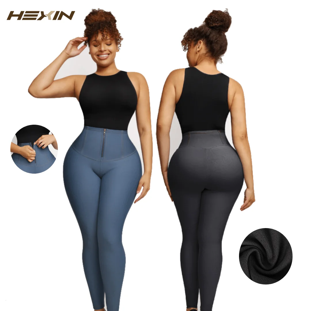 Top Trends: Women Fajas Leggings Demin Material Waist Trainer High Stretchy Tummy Control Zipper Pants Shoppable Styles