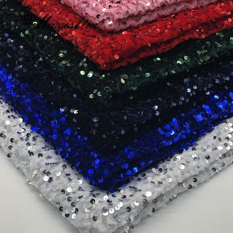 Top Trends: 1 / 3 / 5Yards 19 Colors 5MM Sequin Fabrics By Yards Velvet Reflective Single Side Fabric DIY Designer Sewing Children Dress Shoppable Styles