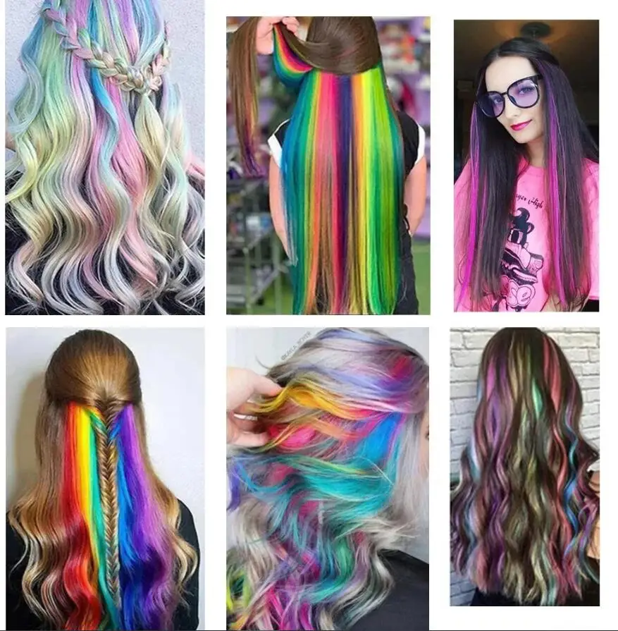 Top Trends: 20Packs Rainbow Clip On Hair One Piece Straight Highlight Fake Hairpiece 22inch Synthetic Colorful Hair Extension For Girls Kids Shoppable Styles - Image 5