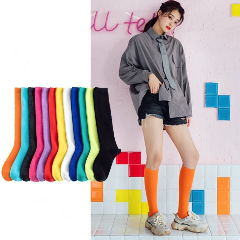 Top Trends: New Japanese Solid Color Calf Socks Hyuna Candy Color Korean Student Long Tube Women's Socks Shoppable Styles