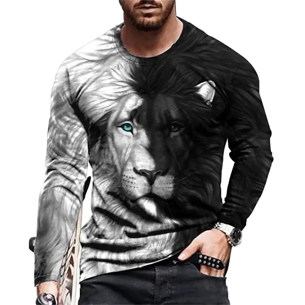 Top Trends: Vintage Printed T-shirt 3d Crucifix T Shirt American Long Sleeve Crew Neck Cotton Lion Tops Oversized Men's Jesus Christ Clothes Shoppable Styles