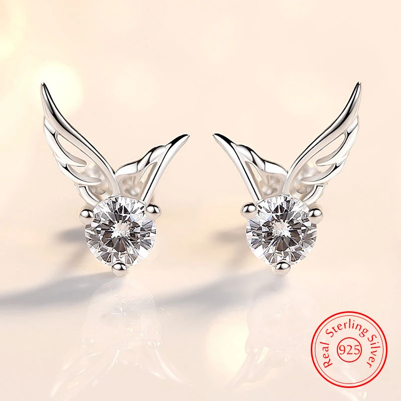 Top Trends: Solid 925 Sterling Silver New High Quality Jewelry Crystal Angel Wings Stud Earrings For Women XY0223 Shoppable Styles