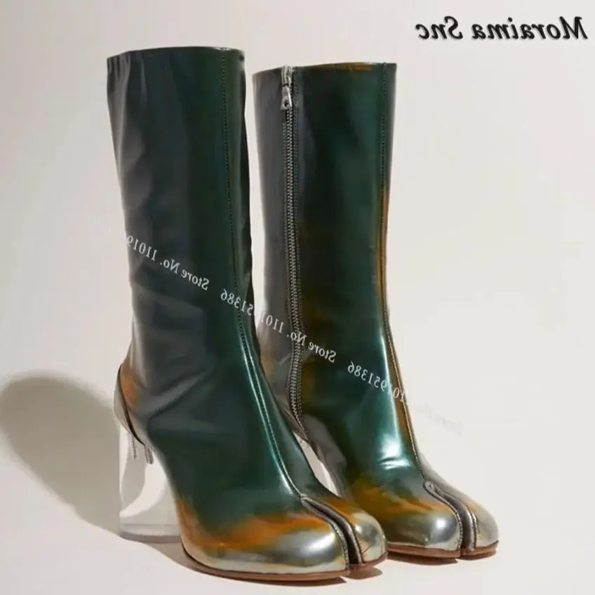 Top Trends: Solid Green Horse Hoof Heel Boots Strange Style Ankle Boots Shoes For Women Clear High Heel Fashion Zapatillas Mujerr Shoppable Styles