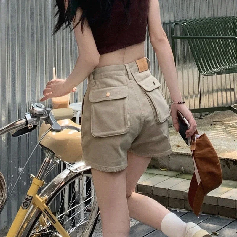 Top Trends: Cargo Denim Shorts Women Streetwear High Waist Slim Jeans Shorts Summer Vintage Khaki Pockets Casual All Match Short Pants Shoppable Styles