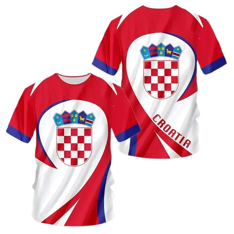 Top Trends: Croatian Flag Football Graphic 3D Printing Summer Men&#039;s Tough Guy Style Casual Sports Loose Round Neck Short Sleeve T-shirt Tops Shoppable Styles