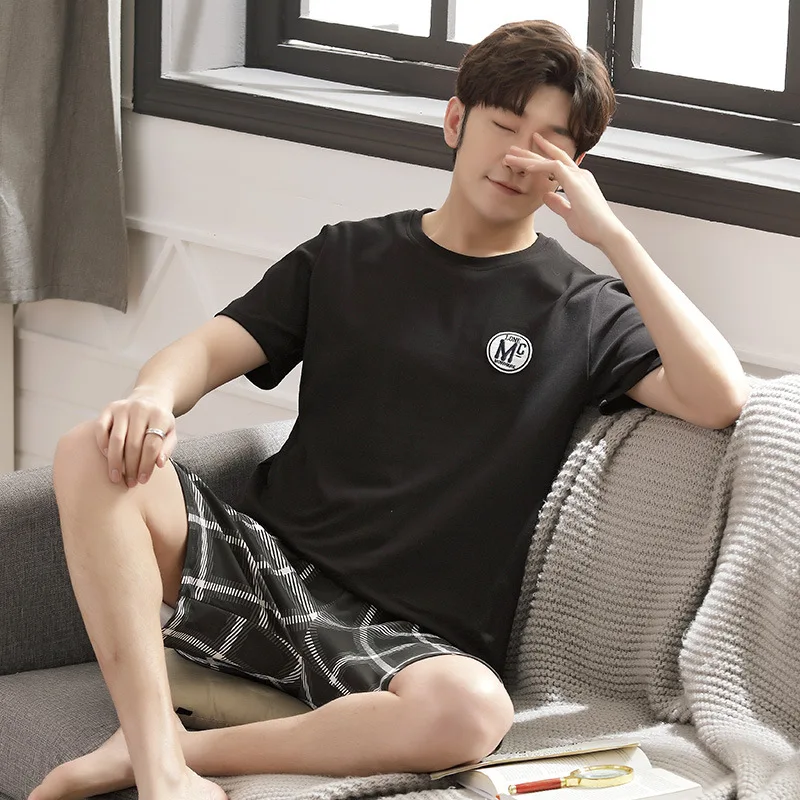 Top Trends: Korean Fashion Homewear 2 Pieces Set Men's Cotton Pajamas Set Man Nightwear Home Clothes Male Sleeping Tops Shorts Pyjama Shoppable Styles