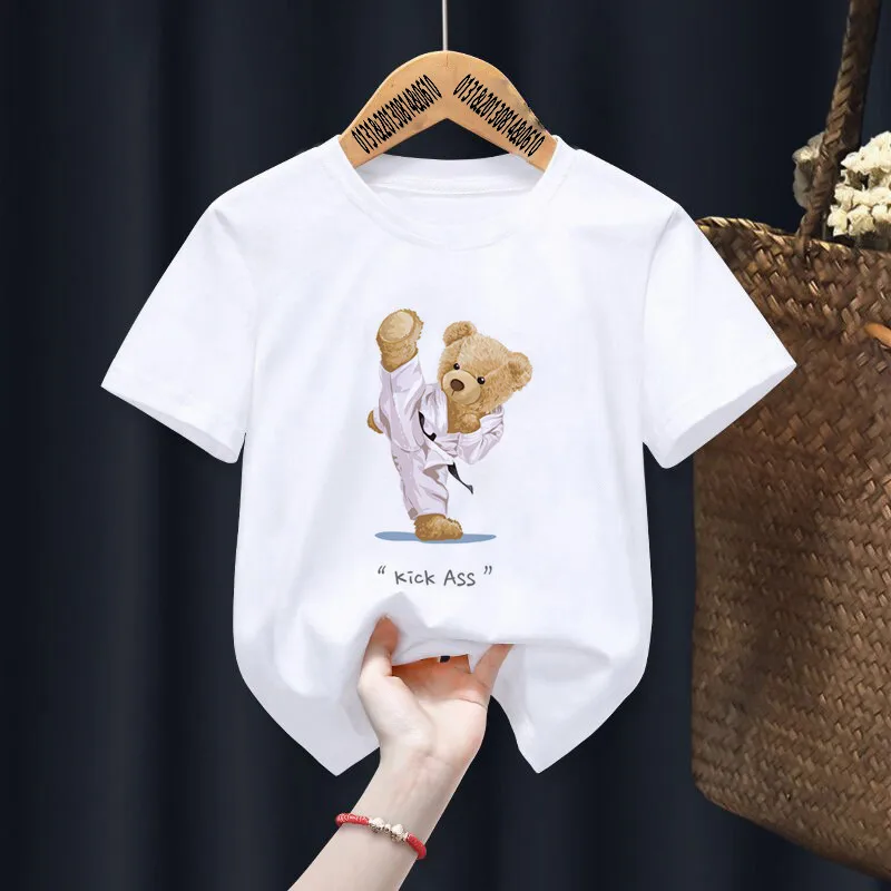 Top Trends: Kung Fu Bear Print Children&#039;s T-shirt New Summer Short Sleeve Kids Tshirt Cartoon Harajuku Tshirt Girl Boy T Shirt Tops Tees Shoppable Styles