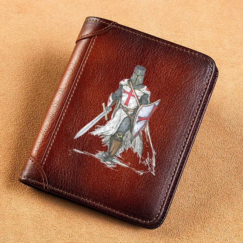 Top Trends: High Quality Genuine Leather Men Wallets The Crusaders Knights Templar Printing Short Card Holder Purse Luxury Brand Male Wallet Shoppable Styles