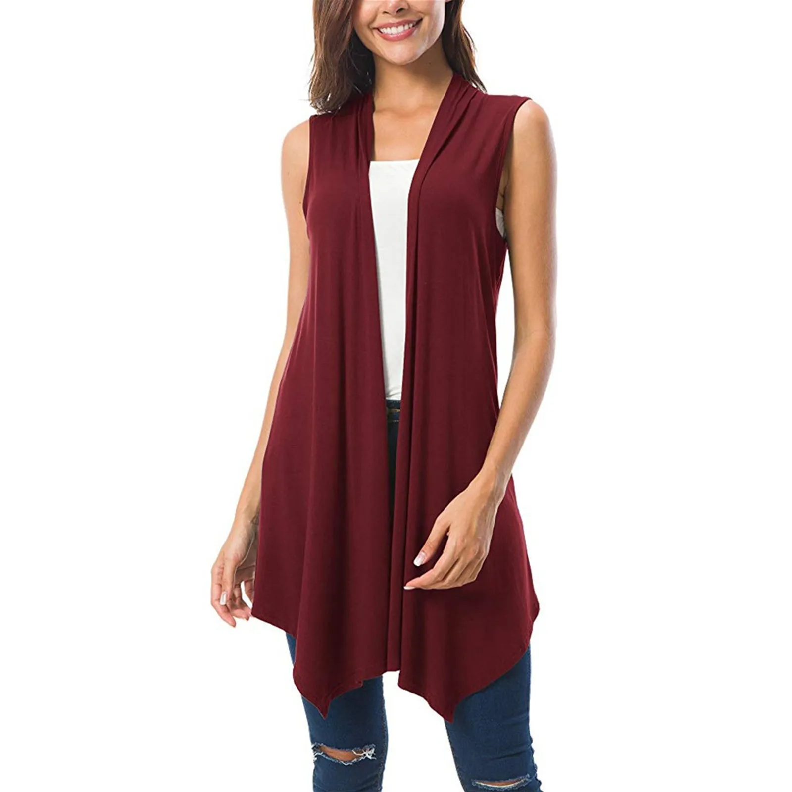 Top Trends: Women&#039;s Sleeveless Draped Open Front Cardigan Vest Asymmetric Hem Tops Ladies Casual Loose Vintage Long Cardigans Female Clothes Shoppable Styles