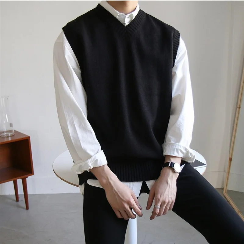 Top Trends: 2023 New Mens Sweater Vest Spring Sleeveless Loose Solid Color Simple V Neck Sweater Men Korean Fashion Harajuku Pullover Vest Shoppable Styles