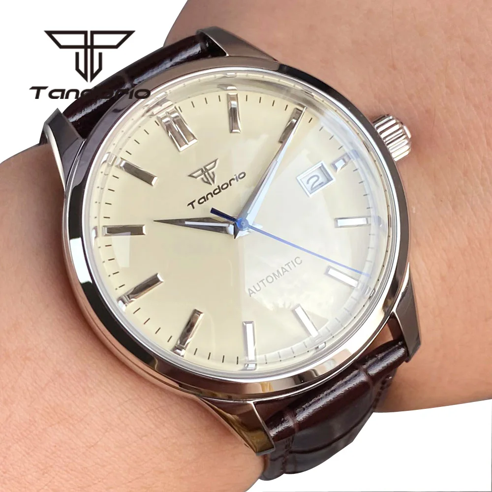 Top Trends: Tandorio Dress NH35A Double Domed Sapphire Crystal 40mm Automatic Watch For Men Polished 20ATM Date Leather Band Luminous Shoppable Styles