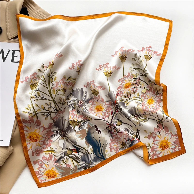 Top Trends: Elegant Floral Silk Square Scarf Women Spring New Hairband Neck Kerchief Bandana Female Foulard Hair Wrapping Handkerchief Shoppable Styles - Image 3