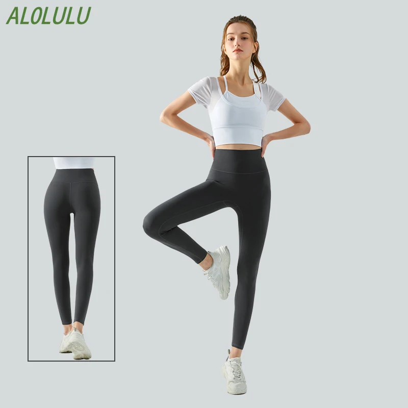 Top Trends: AL0lulu Reversible Nylon Butt Lift Sports Leggings Soft Comfortable Stretch With Logo Yoga Pants Gym Women Quick Dry Leggings Shoppable Styles