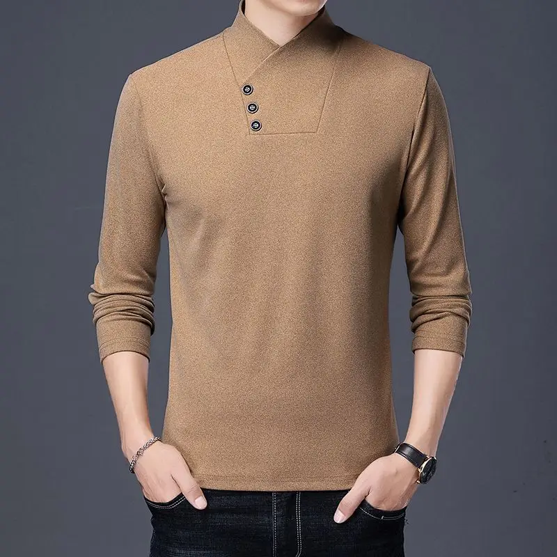 Top Trends: Double Sided Velvet Men Casual Sweater Fashion Versatile Autumn Winter Long Sleeve Solid Embroidered Button Bottoming Pullovers Shoppable Styles