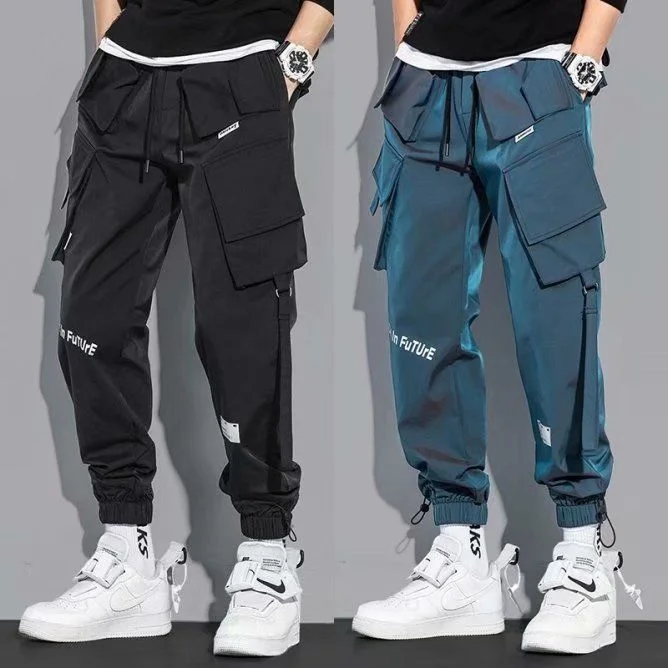 Top Trends: Streetwear Fashion Men Laser Reflective Cargo Pants Spring Autumn Korean New Multiple Pockets Trend Loose Casual Sports Trousers Shoppable Styles