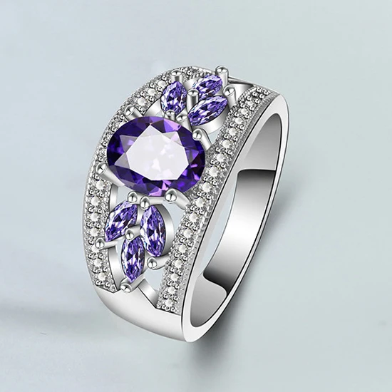 Top Trends: Fashion 925 Silver Color Female Rings Flower Shaped Amethyst Wedding Sterling Plata Ring For Women Girls Nice Gift For Birthday Shoppable Styles