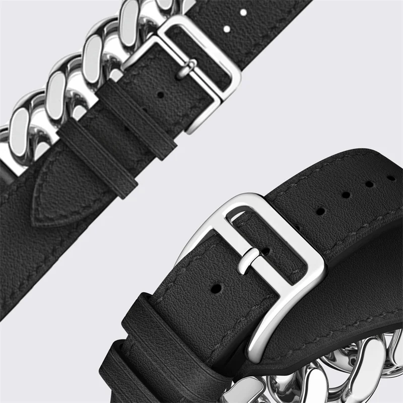 Top Trends: Logo Genuine Leather Loop For IWatch Ultra 49mm 8 7 41mm 45mm Gourmette Double Tour Strap For Apple Watch Band 44mm 42mm 38 40mm Shoppable Styles - Image 6