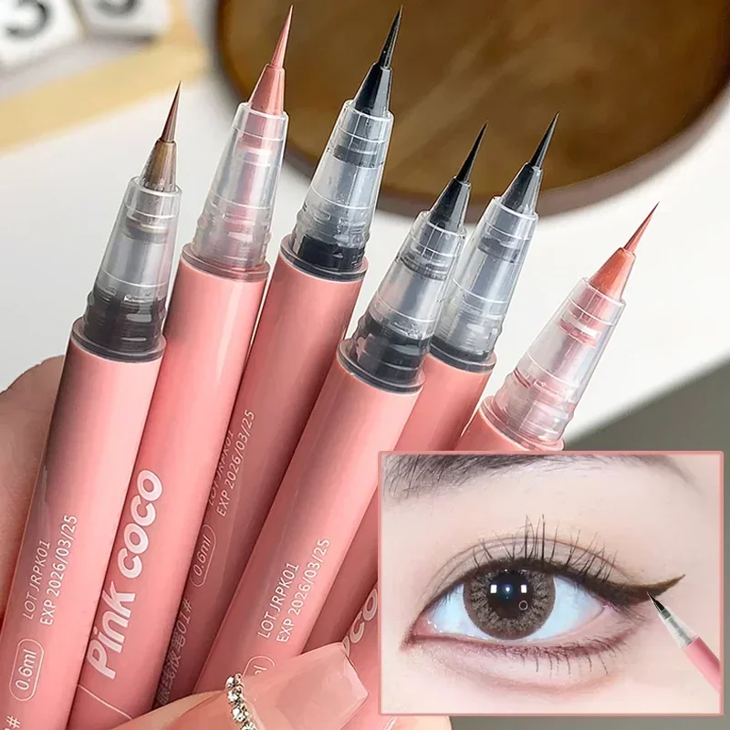 Top Trends: Ultra Thin Silky Matte Liquid Eyeliner Waterproof Non Smudging Lasting Black Brown Pink Lying Silkworm Eye Liner Eyes Makeup Shoppable Styles