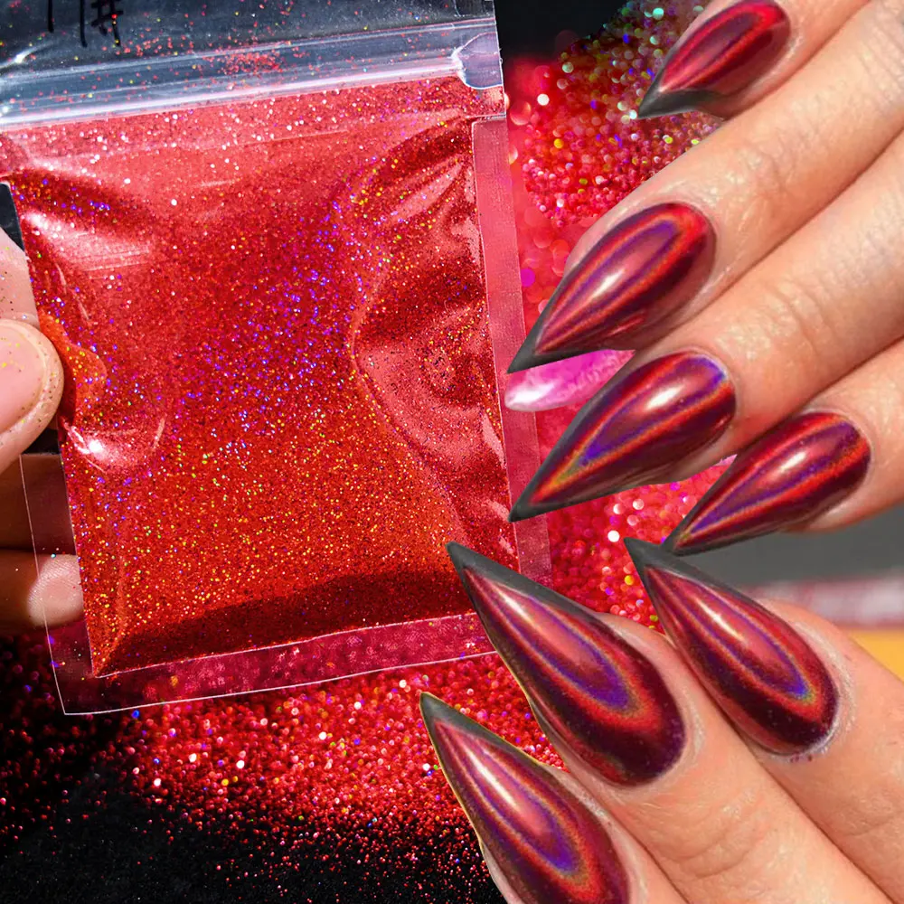 Top Trends: 0.2mm Christmas Laser Chrome Red Glitter Powder 10G Ultra Fine Holographic Nail Pigment For Nail Gel Polish Reflective Pigment Shoppable Styles