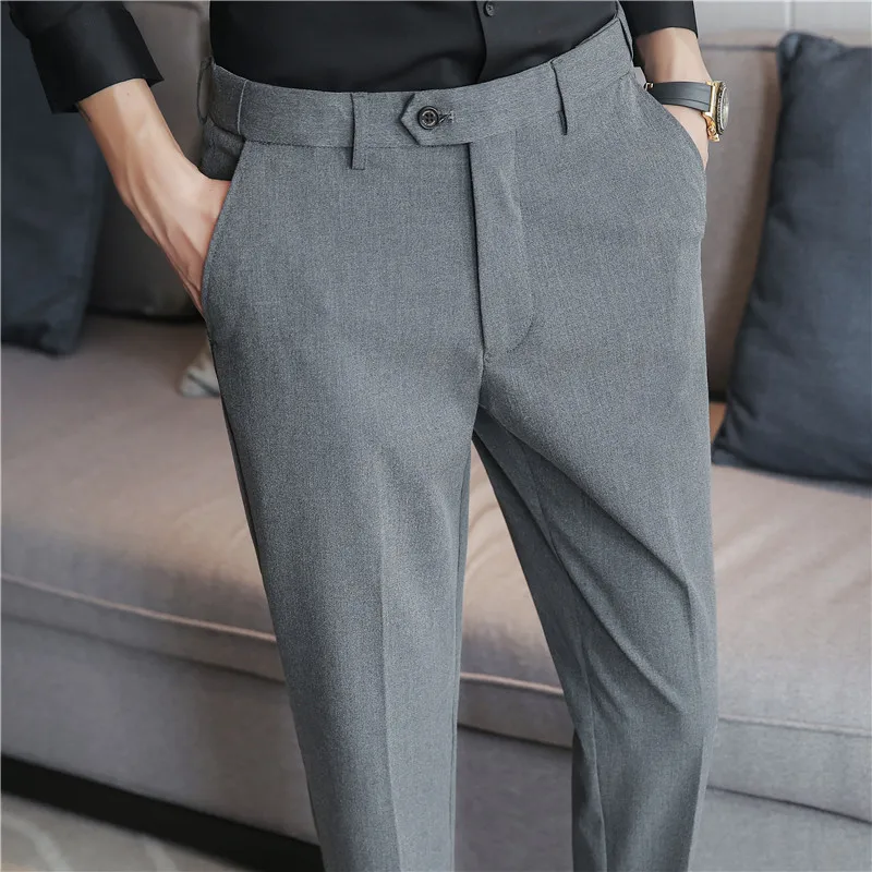 Top Trends: British Style New Solid High Waist Suit Pant Men Business Formal Wear Trousers High Quality Slim Casual Office Suit Pants 28-38 Shoppable Styles