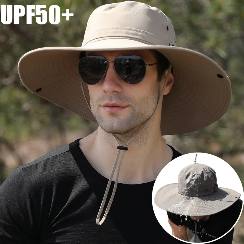 Top Trends: Sun Protection Fisherman Cap Summer Waterproof Wide Brim Bucket Hat Men Outdoor Sun Visor Panama Cap Anti-UV Sports Hiking Cap Shoppable Styles