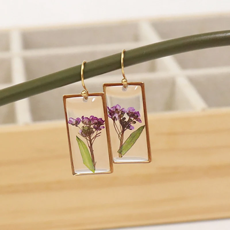 Top Trends: Unique Geometric Earrings With Flower Inside Natural Dried Flower Earrings Women Epoxy Resin Real Petal Earring Elegant Jewelry Shoppable Styles - Image 3