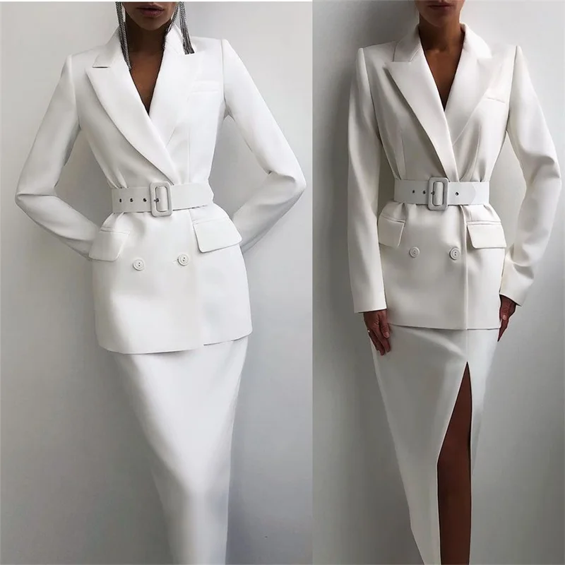 Top Trends: Women Suits Office Sets Skirt Business Suit Custom Made Blazer With Belt Elegant 2 Pcs Jacket+ Dress Formal Party Prom Dress Shoppable Styles