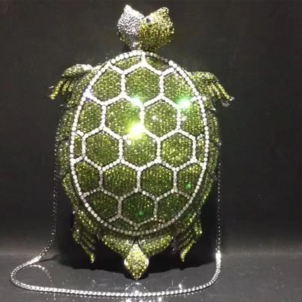 Top Trends: Luxury Green Turtle Crystal Evening Bag Diamond Party Purse Fashion Novelty Women Clutch Hard Case Metal Minaudiere Rhinestone Shoppable Styles