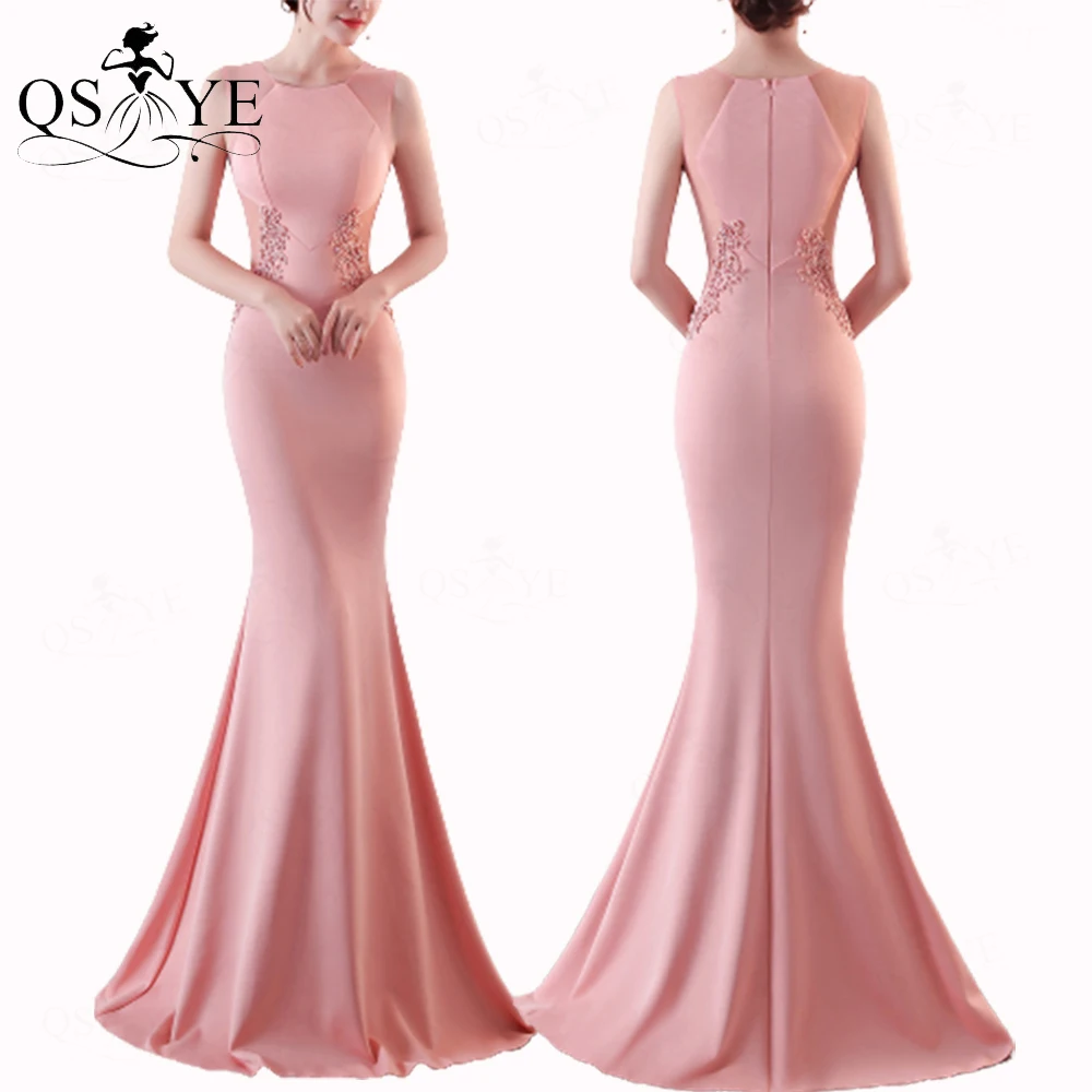 Top Trends: Pink Bridesmaid Dresses Illusion Waist Beaded Appliques Lace Evening Prom Gown Sleevelesss Long Fit Satin Formal Party Gown Shoppable Styles