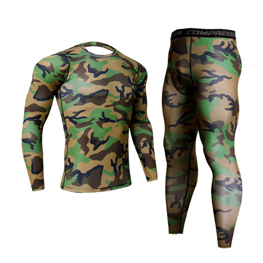 Top Trends: Camouflage Tracksuit Men Compression Clothing Fitness Shirt Men Long Sleeves Tights T-shirt + Men Leggings Kit Hot Selling XXXL Shoppable Styles