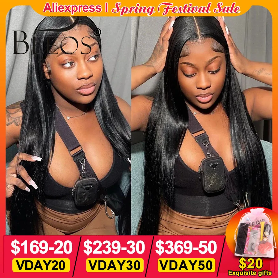 Top Trends: 34" Bone Straight Ready To Wear 2x6 HD Lace Closure Wigs Human Hair HD Transparent Lace Front Closure Glueless Wigs For Women Shoppable Styles