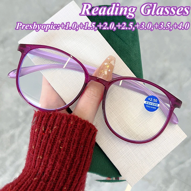 Top Trends: Round Reading Glasses Women Fashion Anti Blue Light Farsighted Eyeglasses Anti-fatigue Hyperopia Prescription Glasses Diopter Shoppable Styles