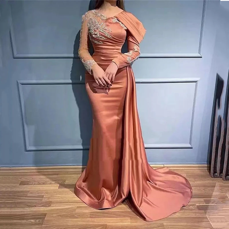 Top Trends: Happy Custom Dubai Mermaid Arabic Evening Dress For Women Wedding Long Sleeve Beaded Appliques Elegant Formal Party Gown Shoppable Styles