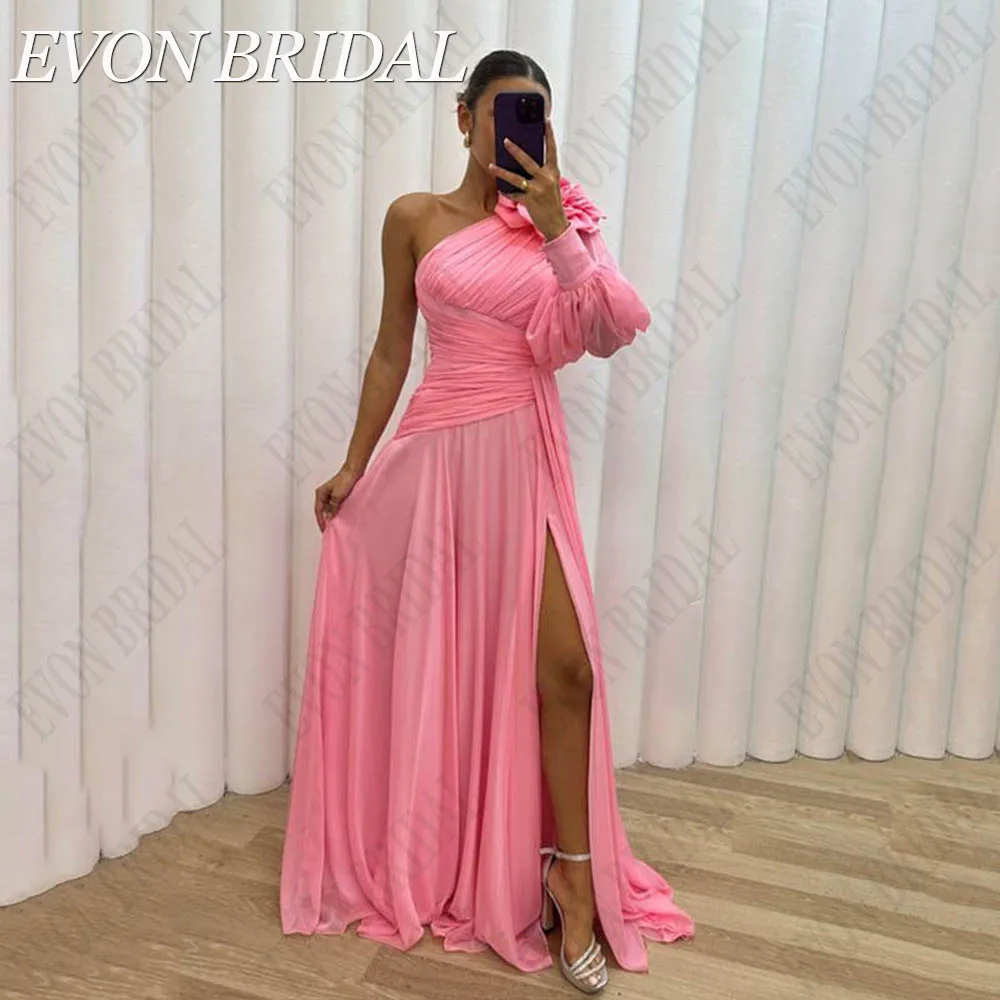 Top Trends: EVON BRIDAL Arabic Pink Chiffon Prom Dresses Elegant One Shoulder Dubai A Line Party Split Evening Formal Women Floor Length Shoppable Styles - Image 4