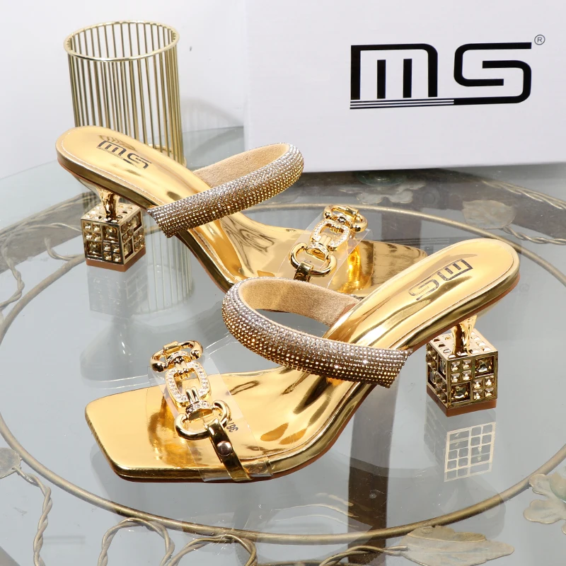 Top Trends: Women&#039;s Slippers 2023 Summer Fashion Transparent Belt Metal Decoration Box Shaped Square Alien Heel High Heels Wearing Sandals Shoppable Styles