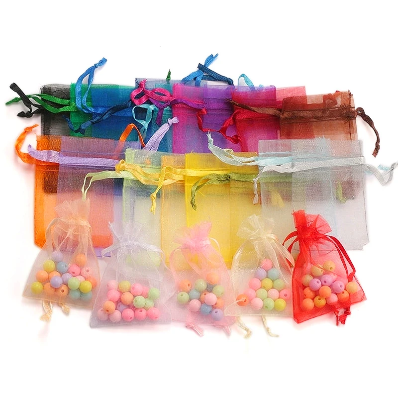 Top Trends: 100pcs / lot Organza Bag 5*7cm, 7*9cm, 9x12cm Christmas Wedding Drawstring Bag Candy Bags Gift Pouches Jewelry Packaging Display Shoppable Styles