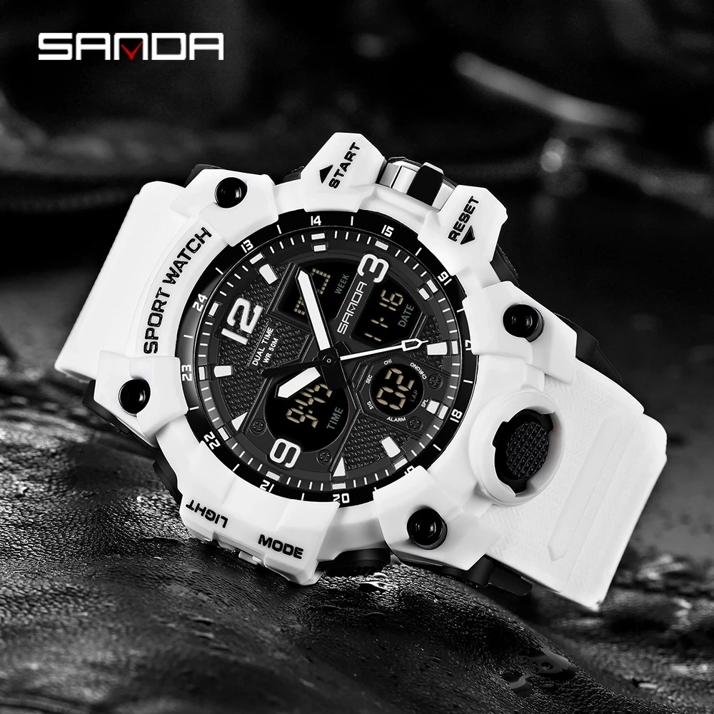 Top Trends: SANDA Men Military Watches G Style White Sport Watch LED Digital 50M Waterproof Watch S Shock Male Clock Relogio Masculino Shoppable Styles