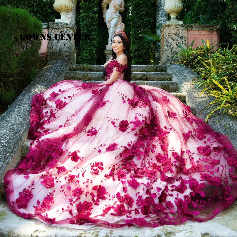 Top Trends: Off The Shoulder Tulle Quinceanera Dresses Ball Gown Birthday Party Dress Lace Up Graduation Gown 3D Flowers Vestidos De Quincea Shoppable Styles