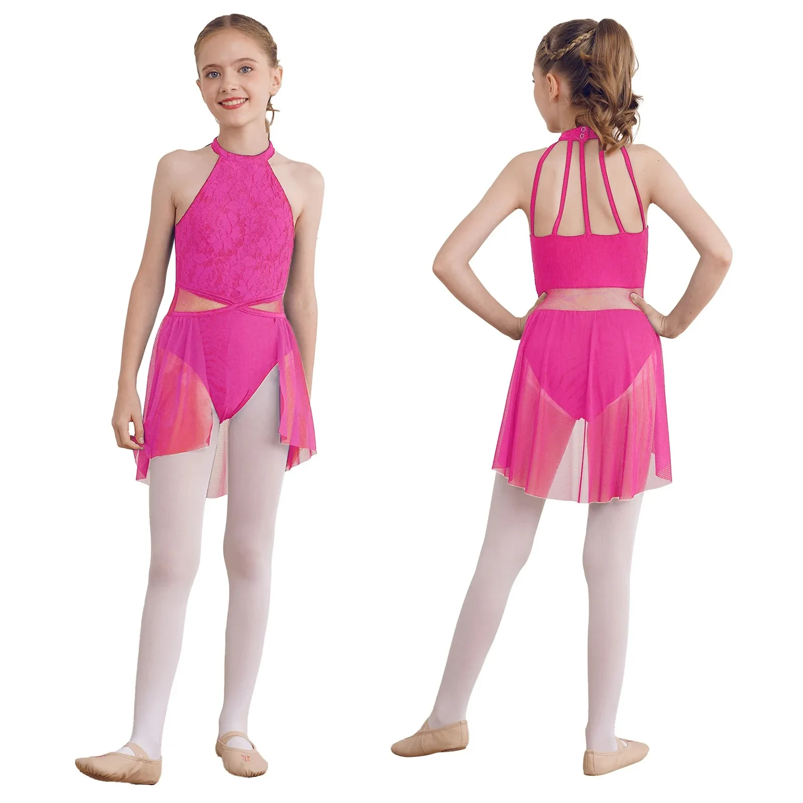 Top Trends: Kids Girls Gymnastics Ballet Lyrical Dance Leotards Dress Camisole Modern Costume Lace Floral Straps Irregular Hem Ballet Dress Shoppable Styles - Image 5