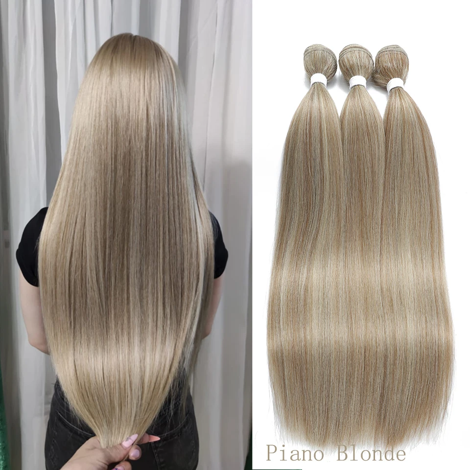 Top Trends: Piano Blonde Straight Hair Bundles Smooth Hair Extensions Fake Fibers Synthetic Yaki Straight Hair Weaving Full To End Free Ship Shoppable Styles